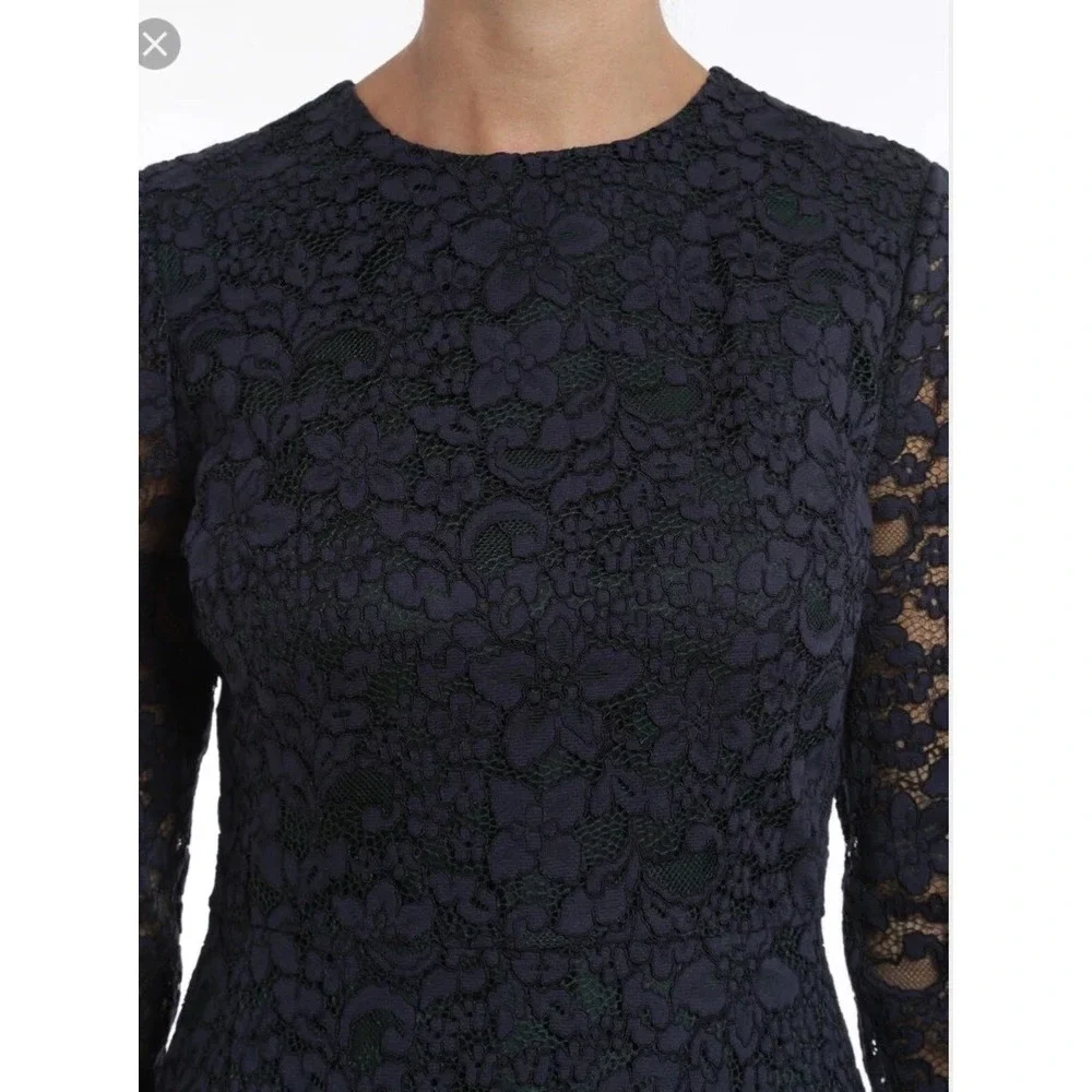 TORY BURCH Dress Blue Lace Green lined floral lace sheath cocktail mini 4 NWT
